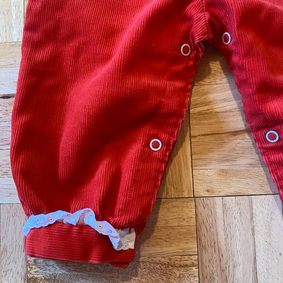 Vintage 80s Toddler Orange/Red and Plaid corduroy romper, Kids Onesie Jumper - Picture 4 of 7